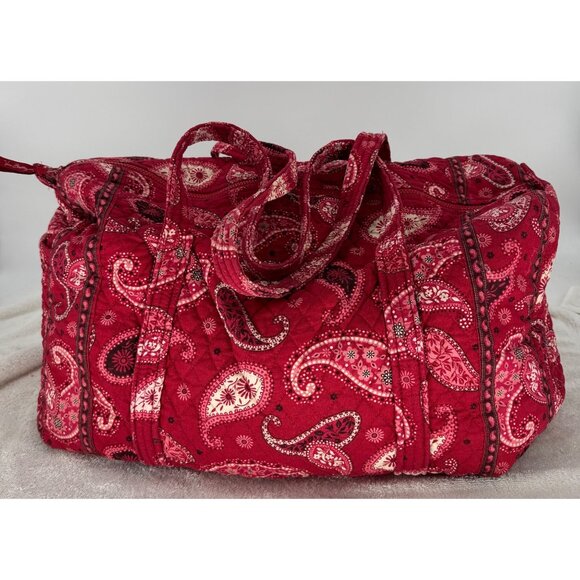 Vera Bradley XL Mesa Red Paisley Double Strap Duffel Bag - Picture 1 of 9